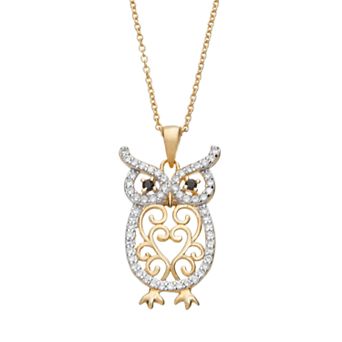 Sophie Miller Cubic Zirconia 14k Gold Over Silver Owl Pendant Necklace