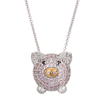 Sophie Miller Cubic Zirconia Sterling Silver & 14k Rose Gold Over Silver Pig Pendant Necklace