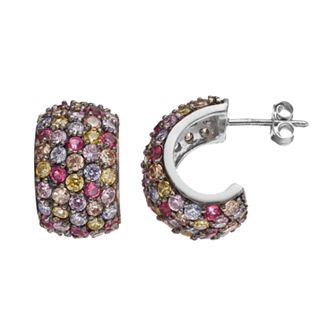 Sophie Miller Sterling Silver Cubic Zirconia Semi-Hoop Earrings