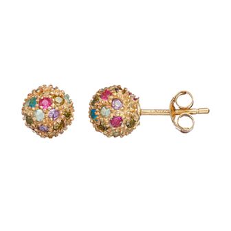 Sophie Miller Cubic Zirconia & Lab-Created Ruby Ball Stud Earrings
