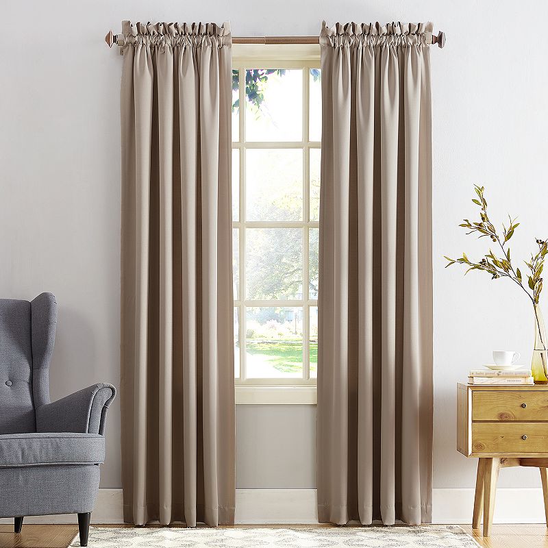 Sun Zero Kylee Energy Efficient Room Darkening Rod Pocket Curtain Panel  54  x 63   Stone