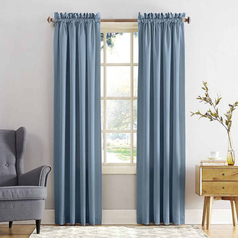 Sun Zero Kylee Energy Efficient Room Darkening Rod Pocket Curtain Panel  54  x 84   Vintage Blue
