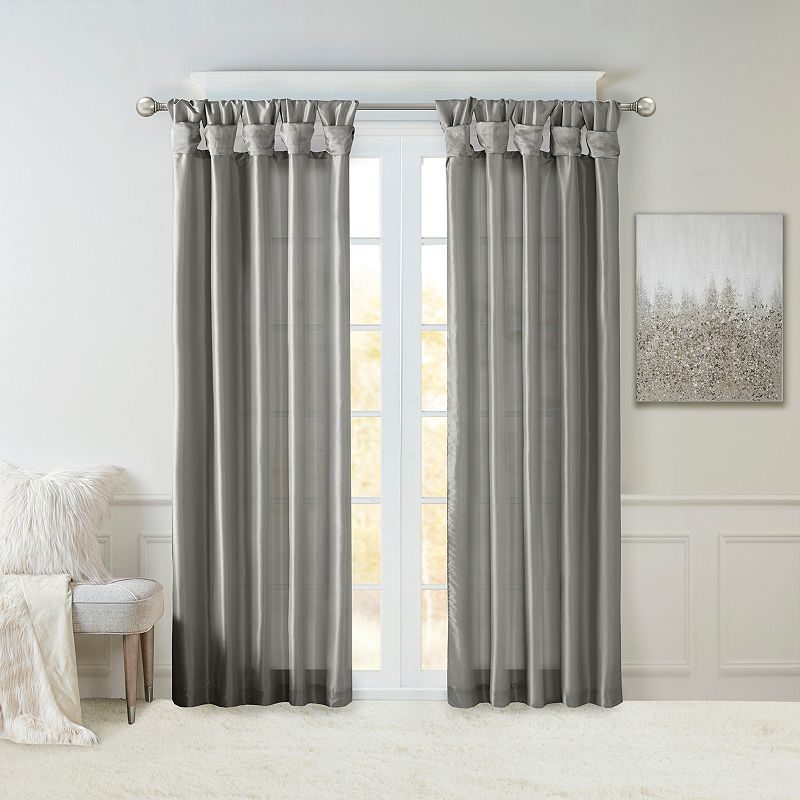 Madison Park Natalie Twisted Tab Tab Top Light-Filtering Single Curtain Panel, One Size, Black