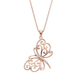 Sophie Miller Cubic Zirconia Sterling Silver Butterfly Pendant Necklace