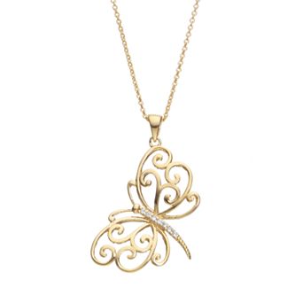 Sophie Miller Cubic Zirconia Sterling Silver Butterfly Pendant Necklace