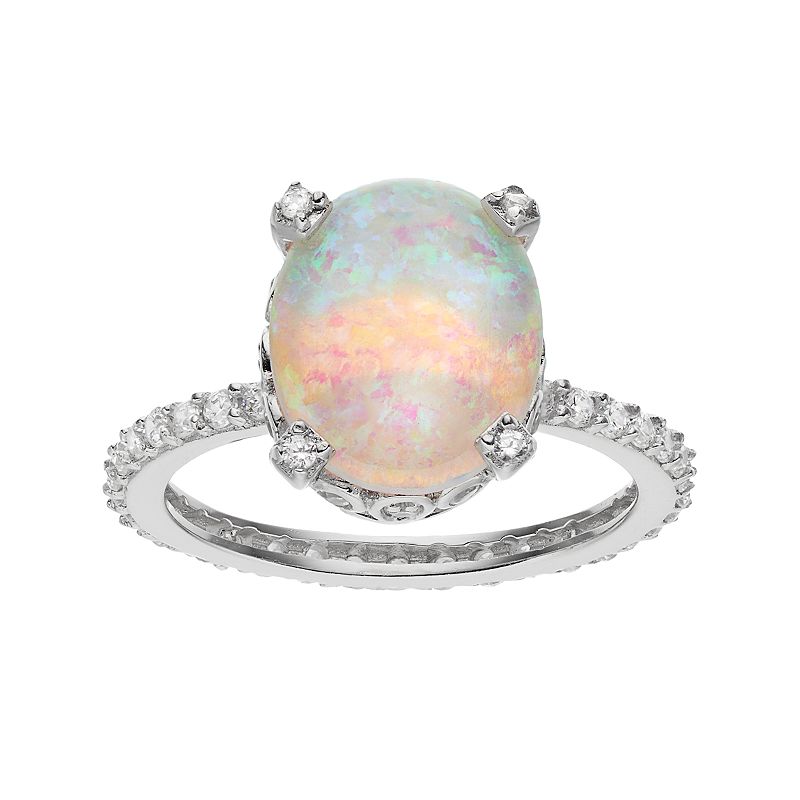 Sophie Miller Sterling Silver Lab-Created Opal & Cubic Zirconia Ring, Women