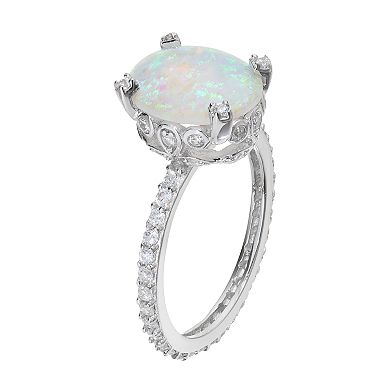 Sophie Miller Sterling Silver Lab-Created Opal & Cubic Zirconia Ring