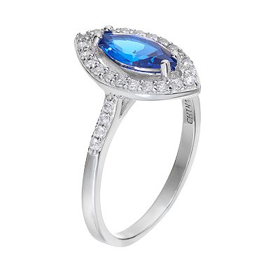 Sophie Miller Sterling Silver Lab-Created Blue Spinel & Cubic Zirconia Ring