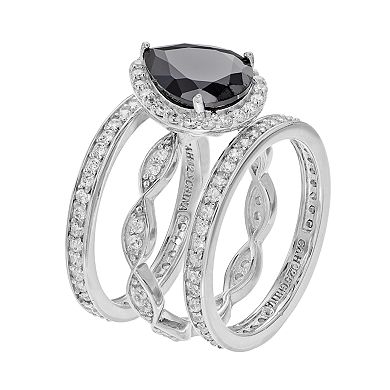 Sophie Miller Sterling Silver Cubic Zirconia Teardrop Ring Set
