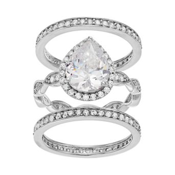 Sophie Miller Sterling Silver Cubic Zirconia Teardrop Ring Set