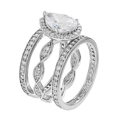 Sophie Miller Sterling Silver Cubic Zirconia Teardrop Ring Set
