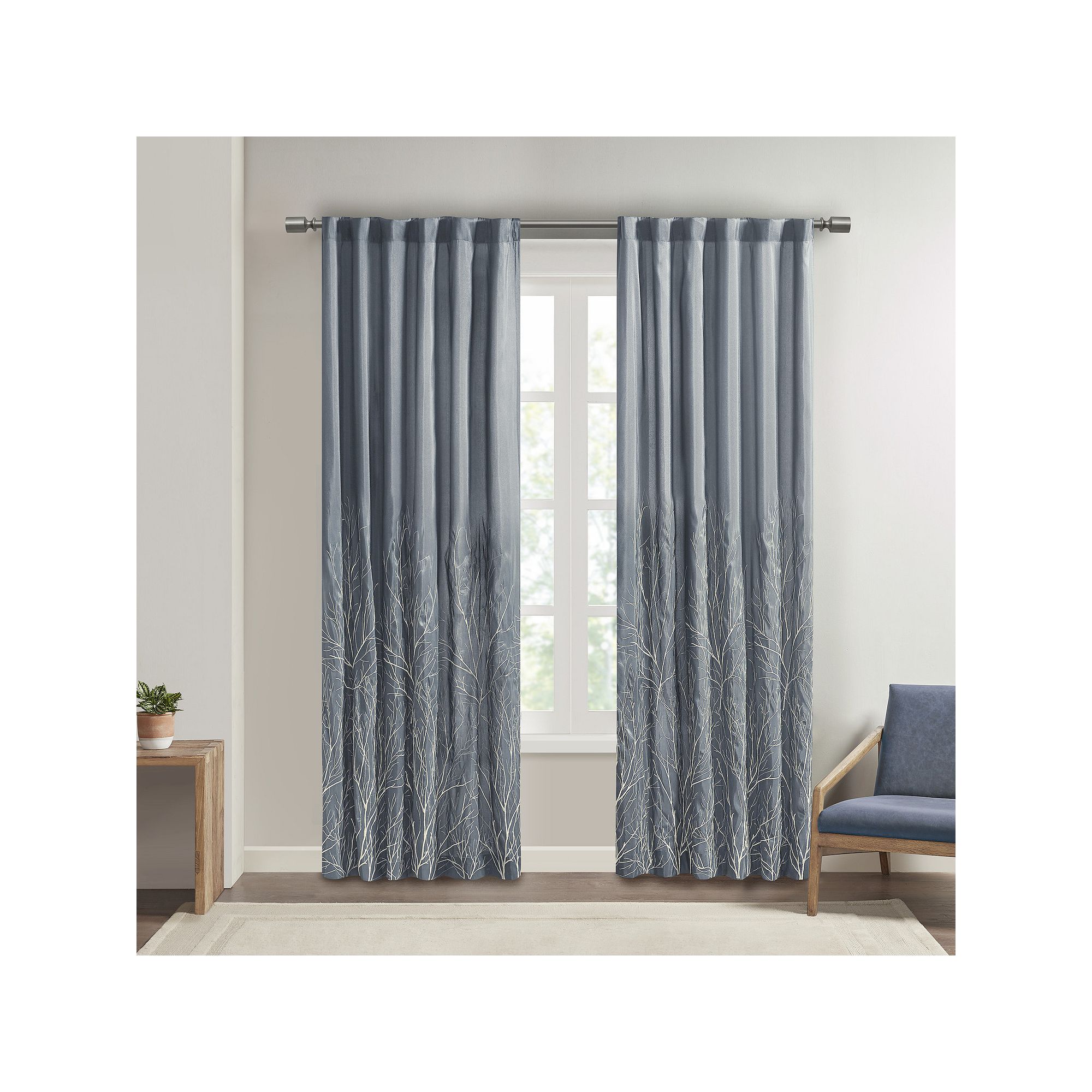 Madison Park 1-Panel Eliza Light Filtering Embroidered Window Curtain, Blue