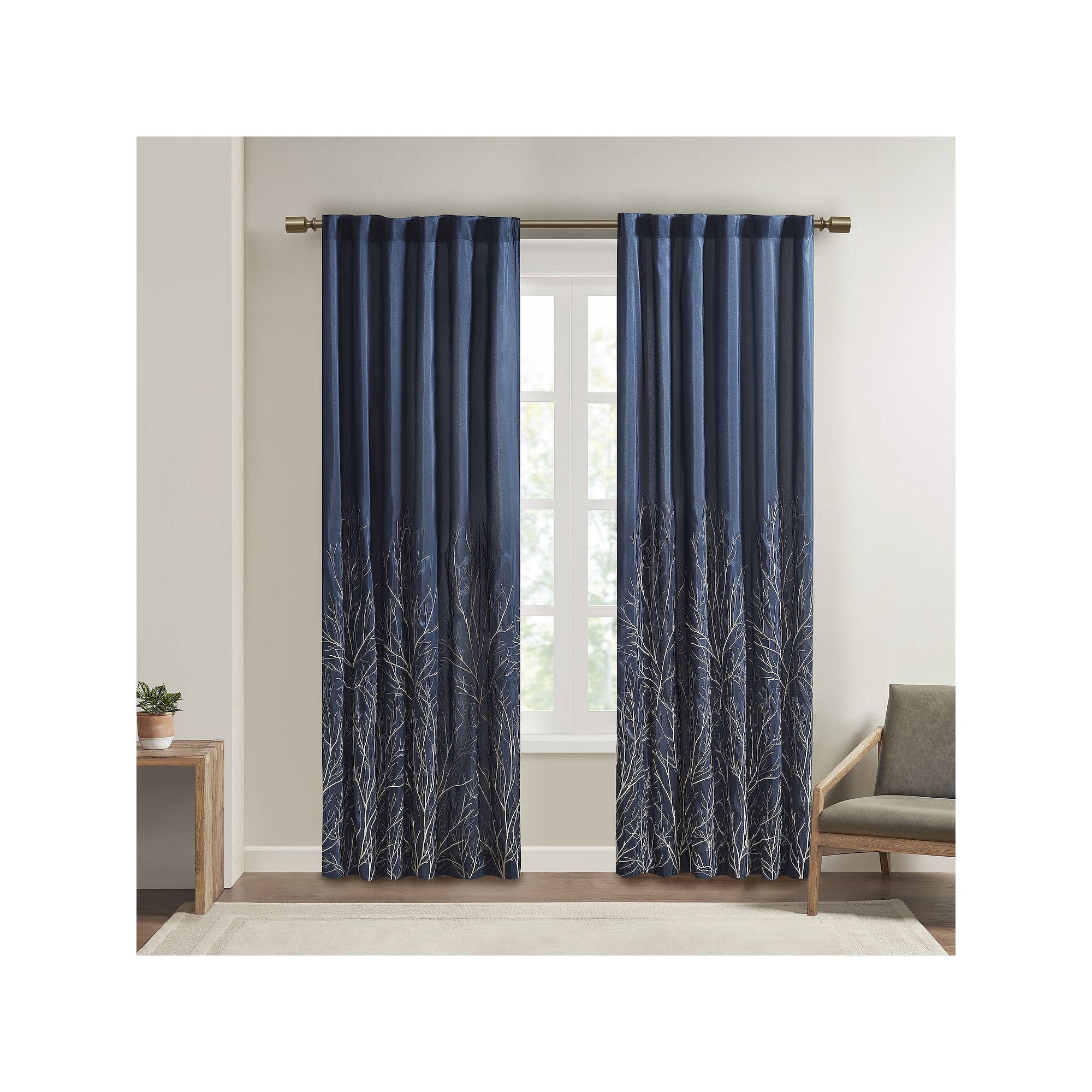 Madison Park 1-Panel Eliza Light Filtering Embroidered Window Curtain, Blue