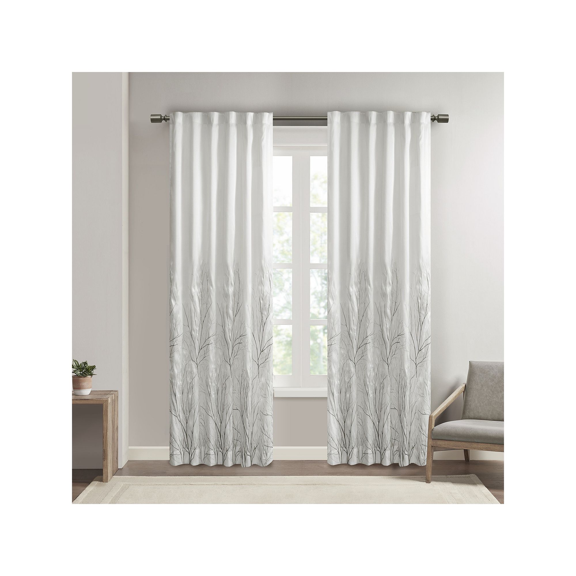 Madison Park 1-Panel Eliza Light Filtering Embroidered Window Curtain, Whit
