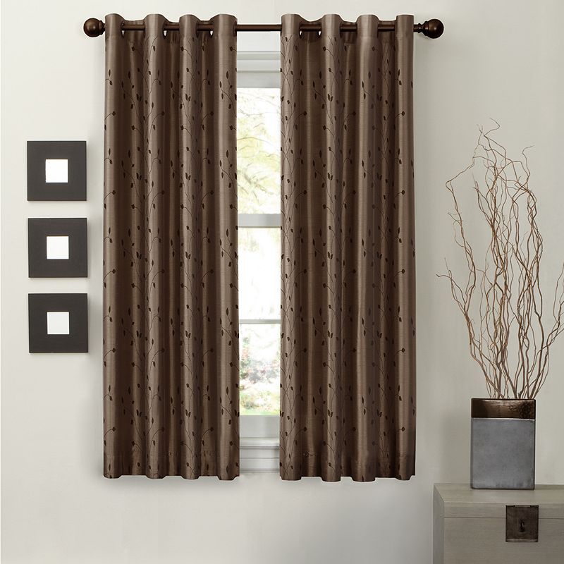 Light to Night 1-Panel Jardin Embroidered Thermal Window Curtain, Brown, 54