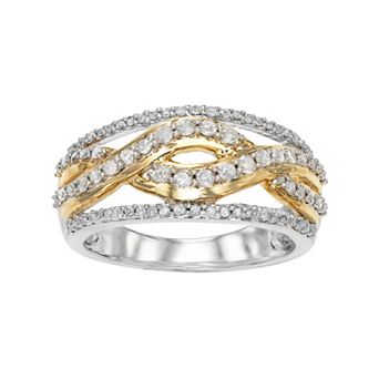 HDI Two Tone 10k White Gold 1/2 Carat T.W. Diamond Crisscross Ring