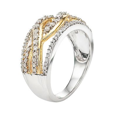 HDI Two Tone 10k White Gold 1/2 Carat T.W. Diamond Crisscross Ring