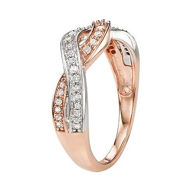 Two Tone 10k Rose Gold 1/4 Carat T.W. Diamond Crisscross Ring