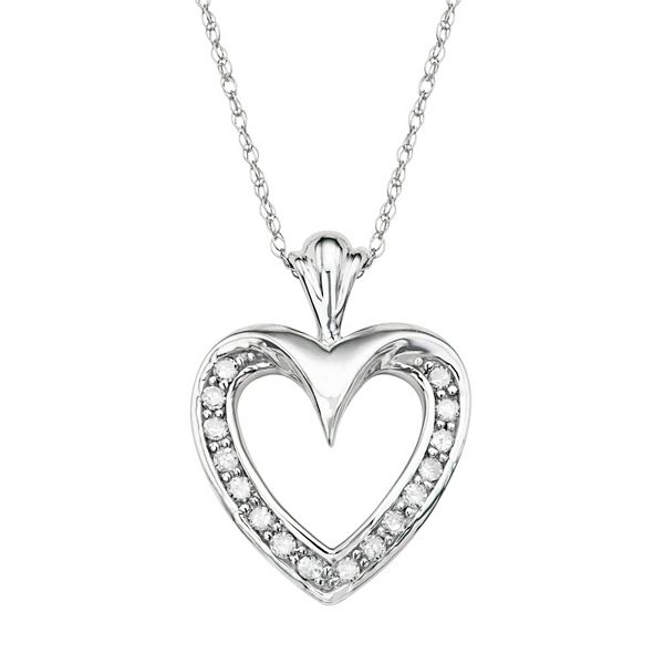 10k White Gold 1/6 Carat T.W. Diamond Heart Pendant