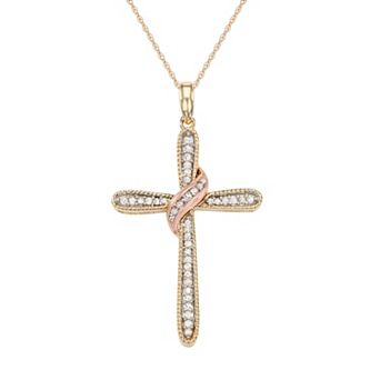 HDI Two Tone 10k Gold 1/5 Carat T.W. Diamond Cross Pendant
