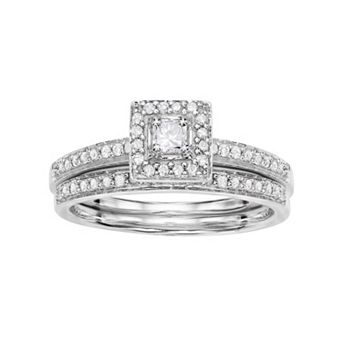 HDI 10k White Gold 1/2 Carat T.W. Diamond Halo Engagement Ring Set