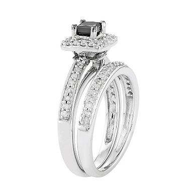10k White Gold 1/2 Carat T.W. Black & White Diamond Engagement Ring Set