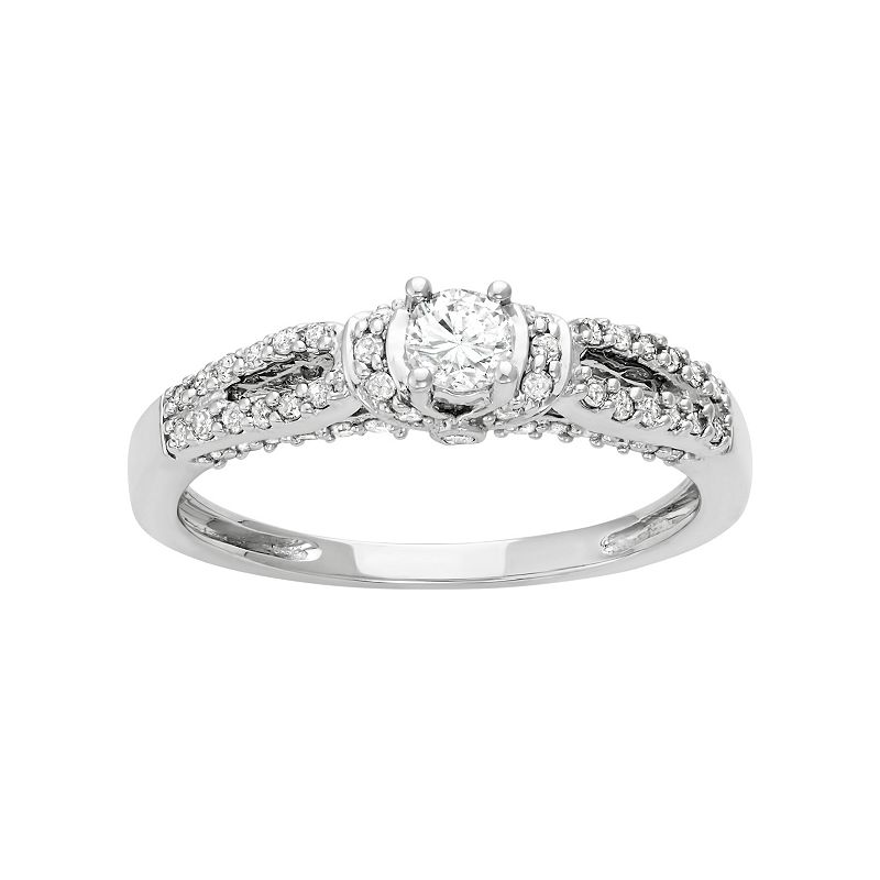 14k White Gold 1/2 Carat T.W. Diamond Engagement Ring, Womens, Size: 5