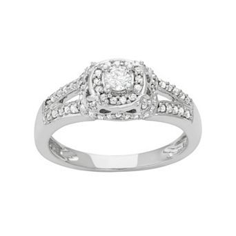 HDI 14k White Gold 1/2 Carat T.W. Diamond Tiered Halo Engagement Ring