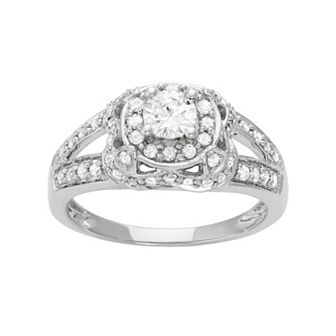 HDI 14k White Gold 1 Carat T.W. Diamond Tiered Halo Engagement Ring