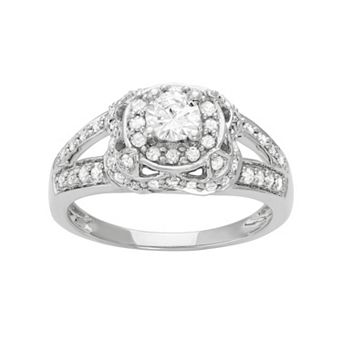 HDI 14k White Gold 1 Carat T.W. Diamond Tiered Halo Engagement Ring