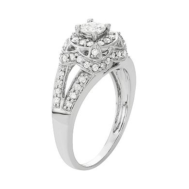HDI 14k White Gold 1 Carat T.W. Diamond Tiered Halo Engagement Ring