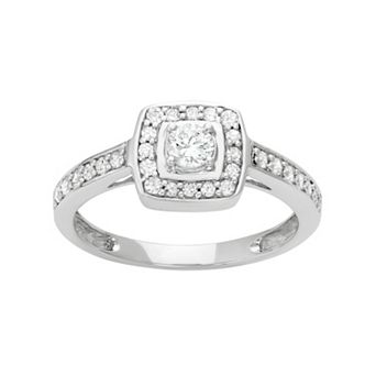 HDI 14k White Gold 1/2 Carat T.W. Diamond Square Halo Engagement Ring