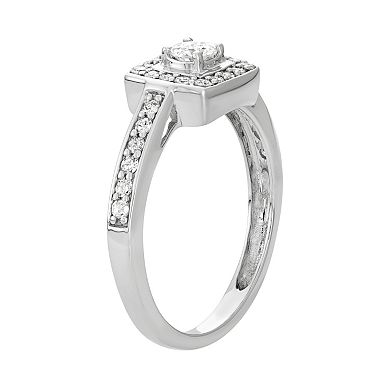 14k White Gold 1/2 Carat T.W. Diamond Square Halo Engagement Ring