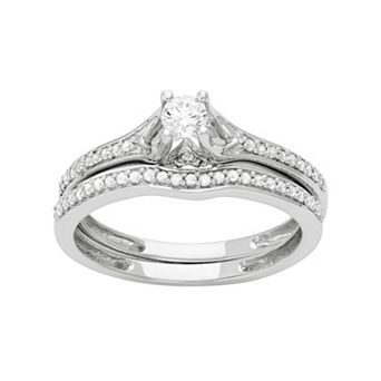 HDI 14k White Gold 1/2 Carat T.W. Diamond Engagement Ring Set