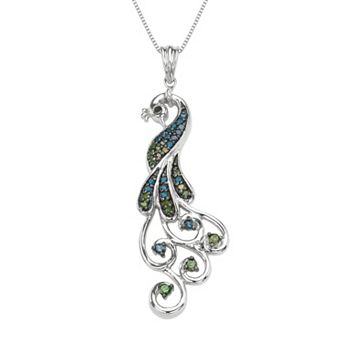 HDI Sterling Silver 1/3 Carat T.W. Diamond Peacock Pendant Necklace