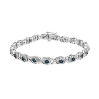HDI Sterling Silver 1 Carat T.W. Blue & White Diamond XO Bracelet
