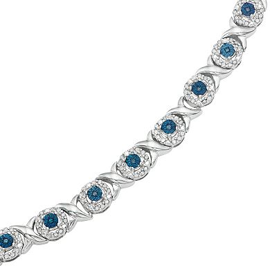 HDI Sterling Silver 1 Carat T.W. Blue & White Diamond XO Bracelet