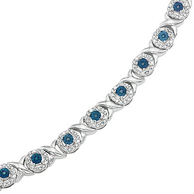 Sterling Silver 1 Carat T.W. Blue & White Diamond XO Bracelet