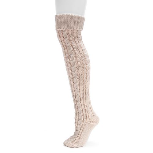 MUK LUKS Women's CableKnit Cuffed OverTheKnee Socks