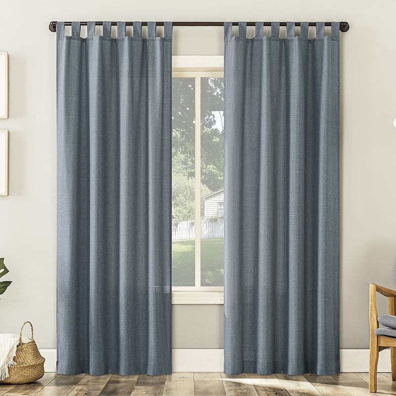 No. 918 Farrell Heathered Texture Semi-Sheer Tab Top Curtain Panel  40 x95   Storm Blue