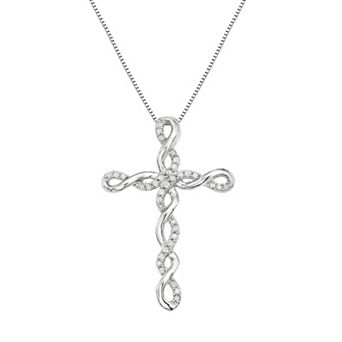 HDI Sterling Silver 1/5 Carat T.W. Diamond Twist Cross Pendant Necklace