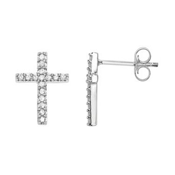 HDI Sterling Silver 1/4 Carat T.W. Diamond Cross Stud Earrings