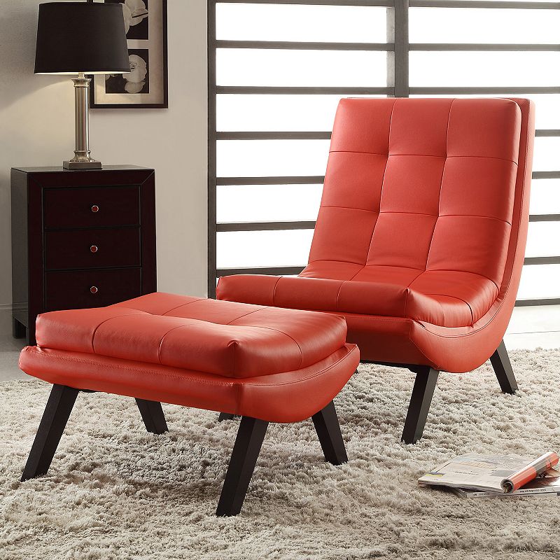 OSP Home Furnishings Tustins Lounge Accent Chair & Ottoman 2-piece Set, Red