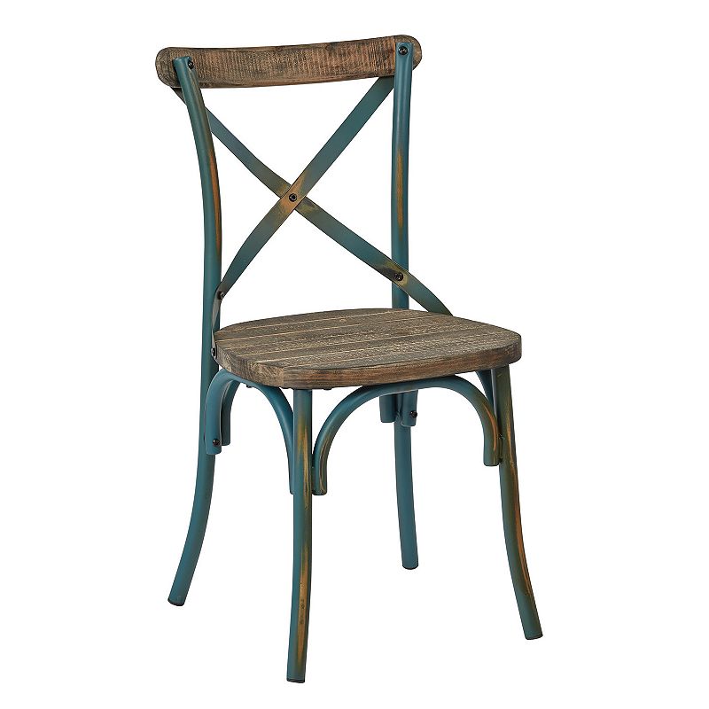 OSP Home Furnishings Somerset X Back Antique Metal Dining Chair, Turquoise/