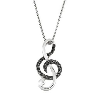 HDI Sterling Silver 1/10 Carat T.W. Black Diamond Treble Clef Pendant