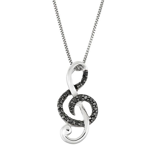 Sterling Silver Musical Note Black Diamond Accent Necklace