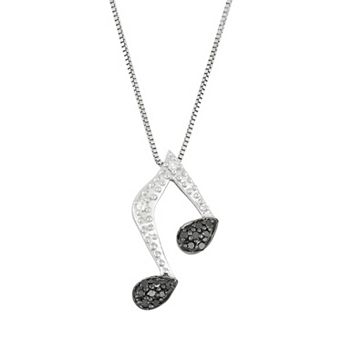 HDI Sterling Silver 1/10 Carat T.W. Black & White Diamond Music Note Pendant