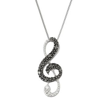 Sterling Silver 1/10 Carat T.W. Black & White Diamond Treble Clef Pendant