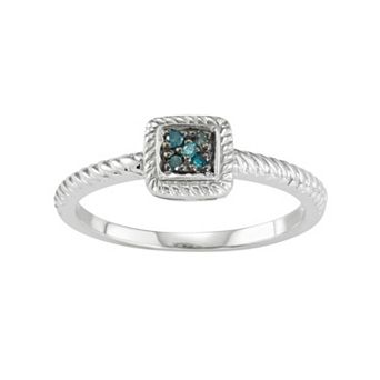 HDI Sterling Silver Blue Diamond Accent Twist Halo Ring