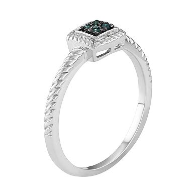 Sterling Silver Blue Diamond Accent Twist Halo Ring